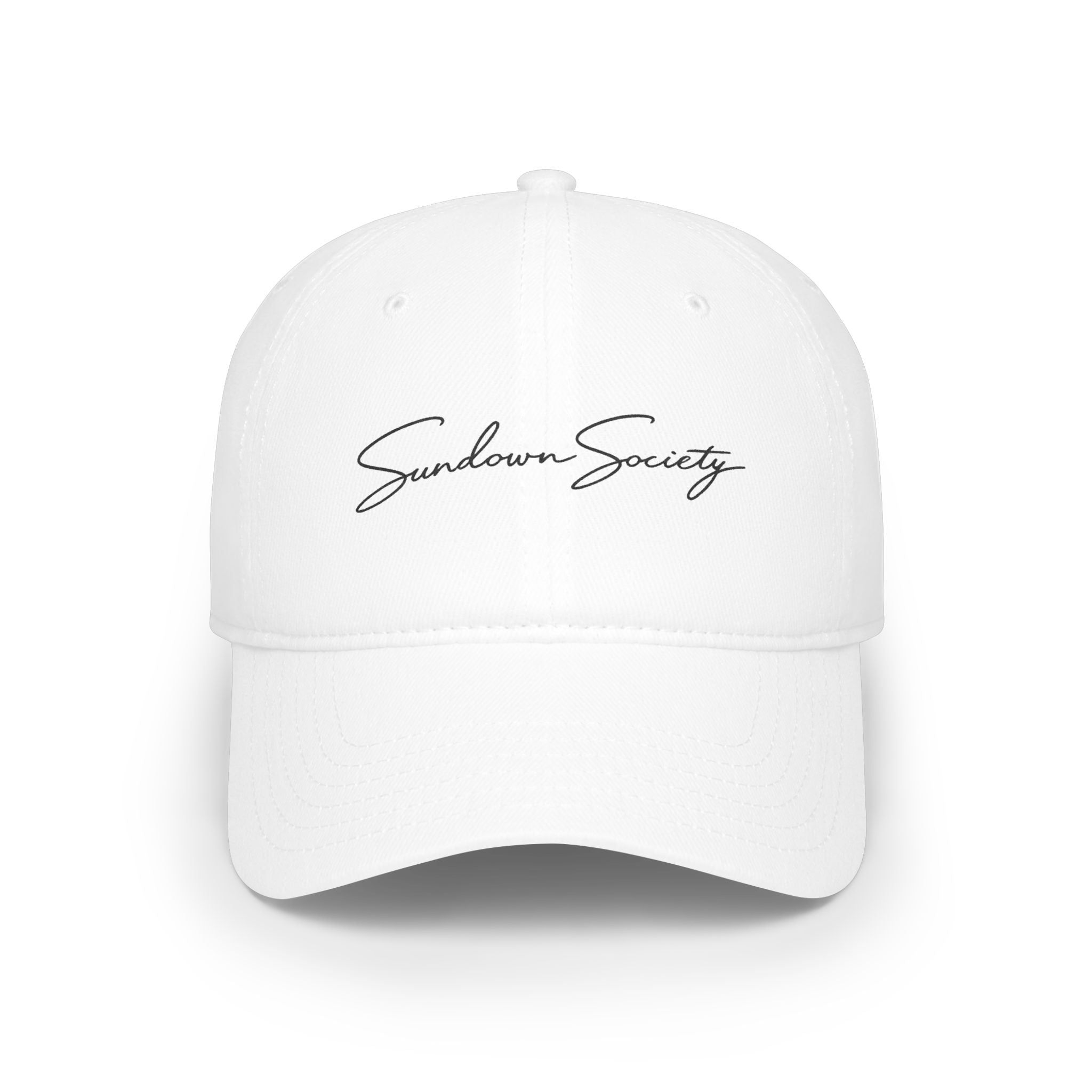 Sundown Society script baseball cap | embroidered logo, red cap