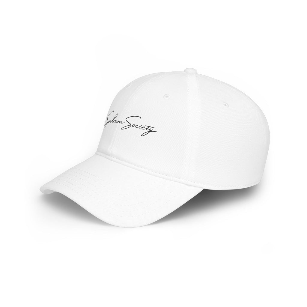 Sundown Society script baseball cap | embroidered logo, red cap