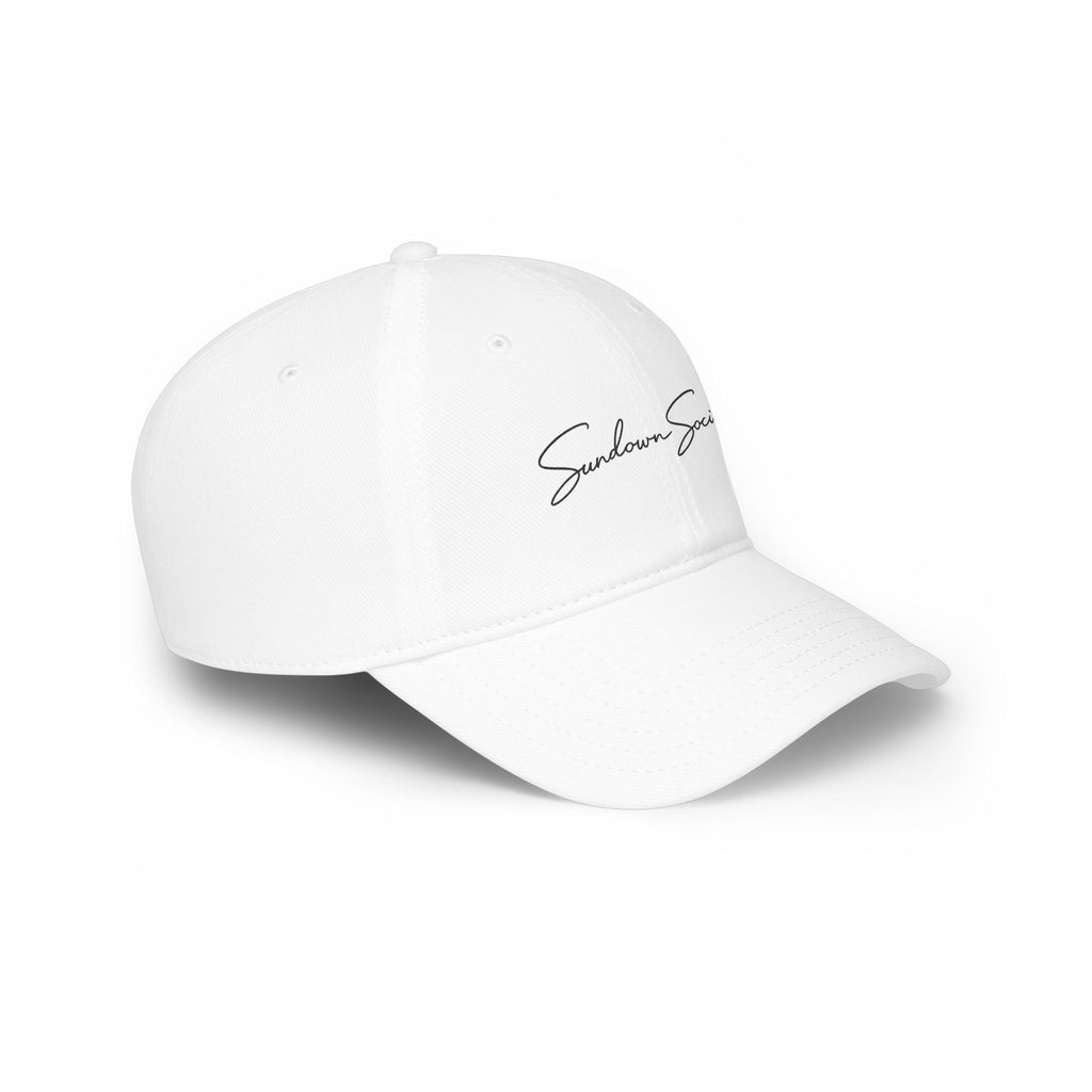 Sundown Society script baseball cap | embroidered logo, red cap